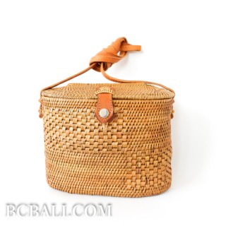 Women bali handbag ata rattan grass handmade leather strap